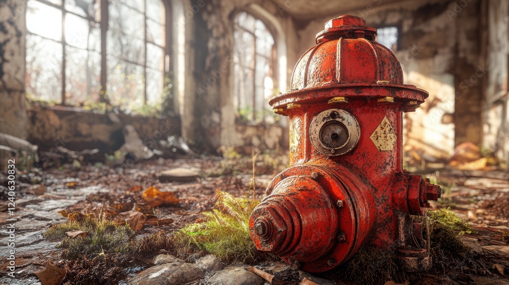 Abandoned Fire Hydrant Surrounded by Nature in Old Building Abandoned Fire Hydrant Surrounded by Nature in Old Building