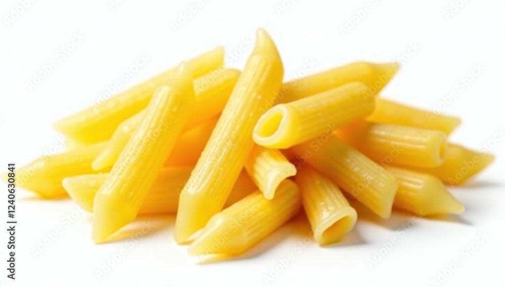 Three penne pasta isolated on white background, close-up view, gourmet, closeup Three penne pasta isolated on white background, close-up view, gourmet, closeup
