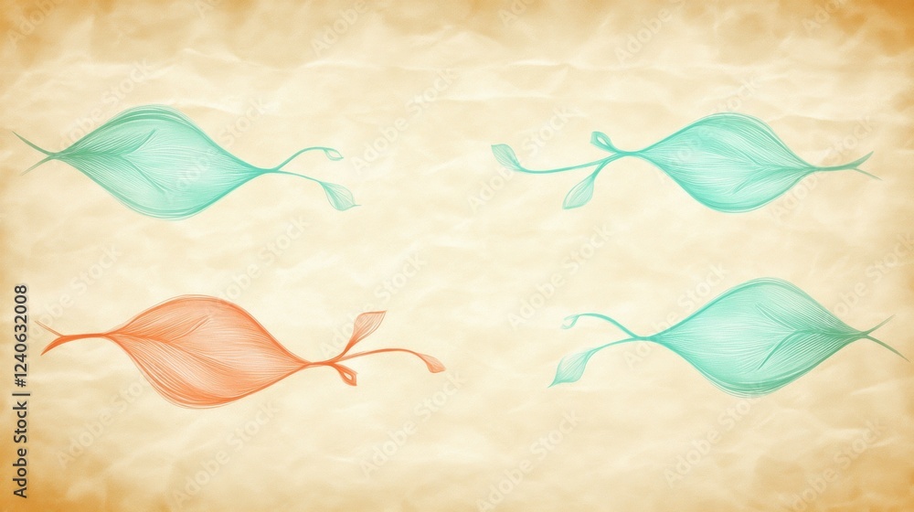 Elegant Swirls of Leaves in Soft Blue and Red Tones on Background Elegant Swirls of Leaves in Soft Blue and Red Tones on Background