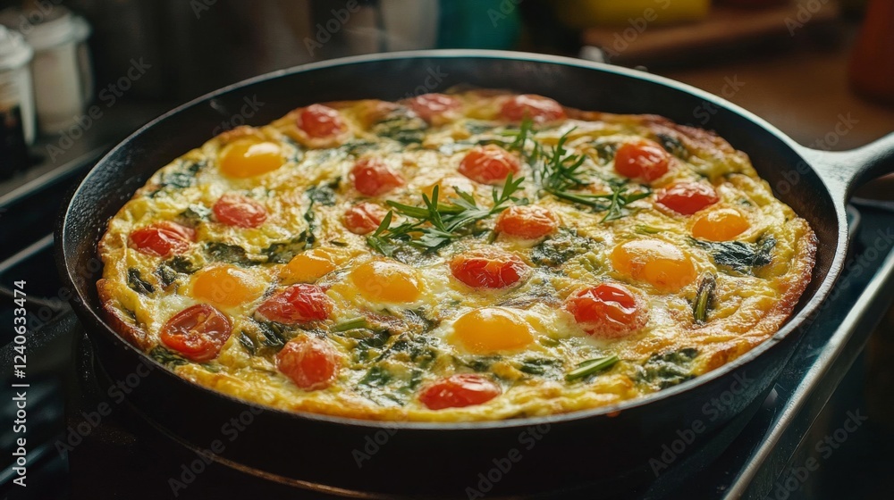 Savory Spinach and Tomato Fritatta in Cast Iron Skillet Savory Spinach and Tomato Fritatta in Cast Iron Skillet