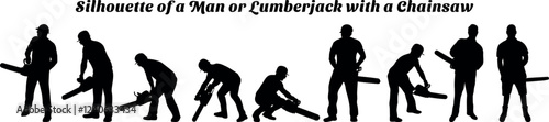 Silhouette of a Man or Lumberjack with a Chainsaw