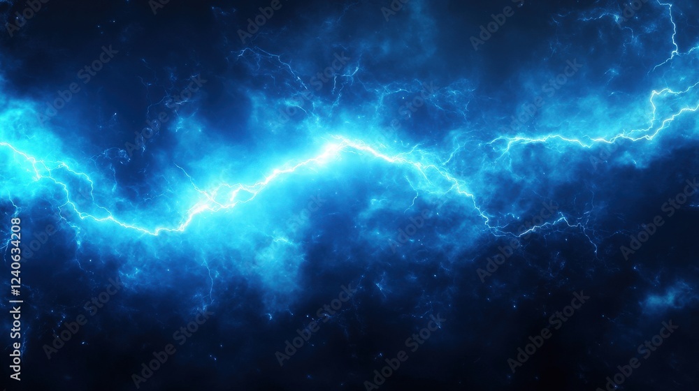 Fototapeta premium Abstract blue lightning background with a thunderstorm