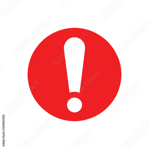 Red round shape with exclamation point icon silhouette vector flat illustration design on white background. Warning caution sign.