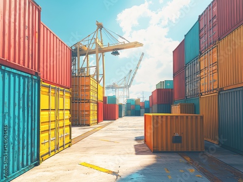 In Felixstowe, England, cargo containers are piled up in the dockyard photo