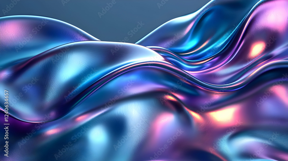 Fluid Metal Waves Flow Dynamically, Shimmering Iridescent Hues Fluid Metal Waves Flow Dynamically, Shimmering Iridescent Hues