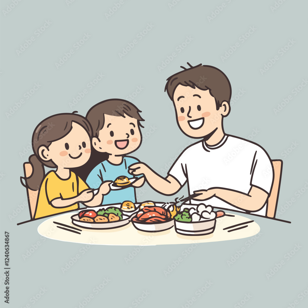 Family Eating Healthy Vector Illustrations Family Eating Healthy Vector Illustrations