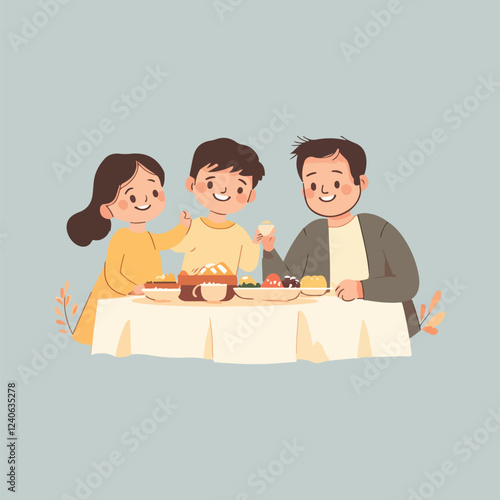Family Eating Healthy Vector Illustrations