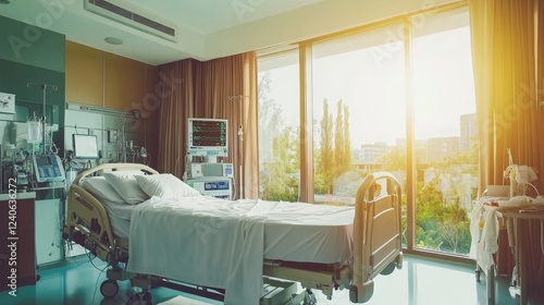 Modern hospital delivery room setup with medical staff attending to a newborn baby, symbolizing the miracle of life and the dedication of healthcare professionals.