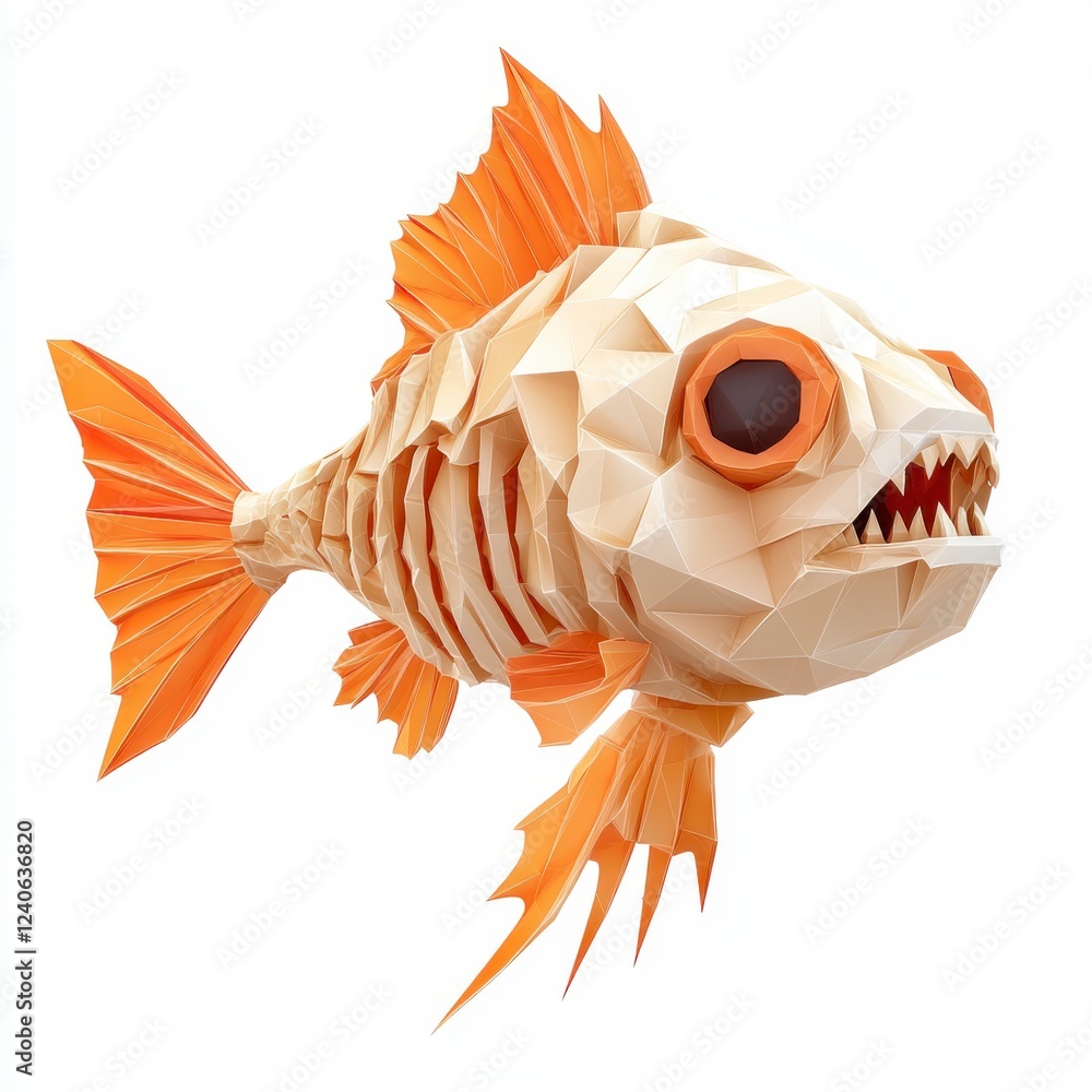 Fototapeta premium Colorful Low Poly Fish Design with Sharp Teeth and Vibrant Colors