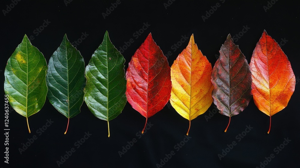 Fototapeta premium Autumnal Leaf Progression: A Vibrant Display of Seasonal Change
