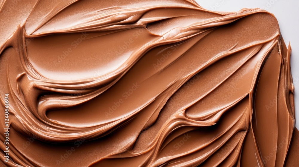 Obraz premium Milk chocolate spread with smooth consistency and glossy shine, top view, isolated on white