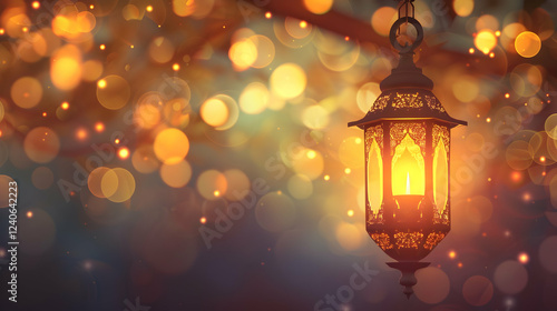 Wallpaper Mural Ornate lantern glowing warmly against a backdrop of shimmering bokeh lights in twilight Torontodigital.ca