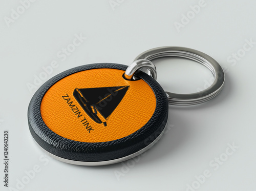keychain mockup, a round colorful leather key chain	
