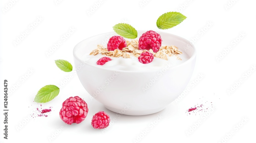 Homemade Granola Bowl with Yogurt and Berries, vibrant watercolor illustration showcasing a healthy breakfast option, isolated on white for versatile use in designs Homemade Granola Bowl with Yogurt and Berries, vibrant watercolor illustration showcasing a healthy breakfast option, isolated on white for versatile use in designs