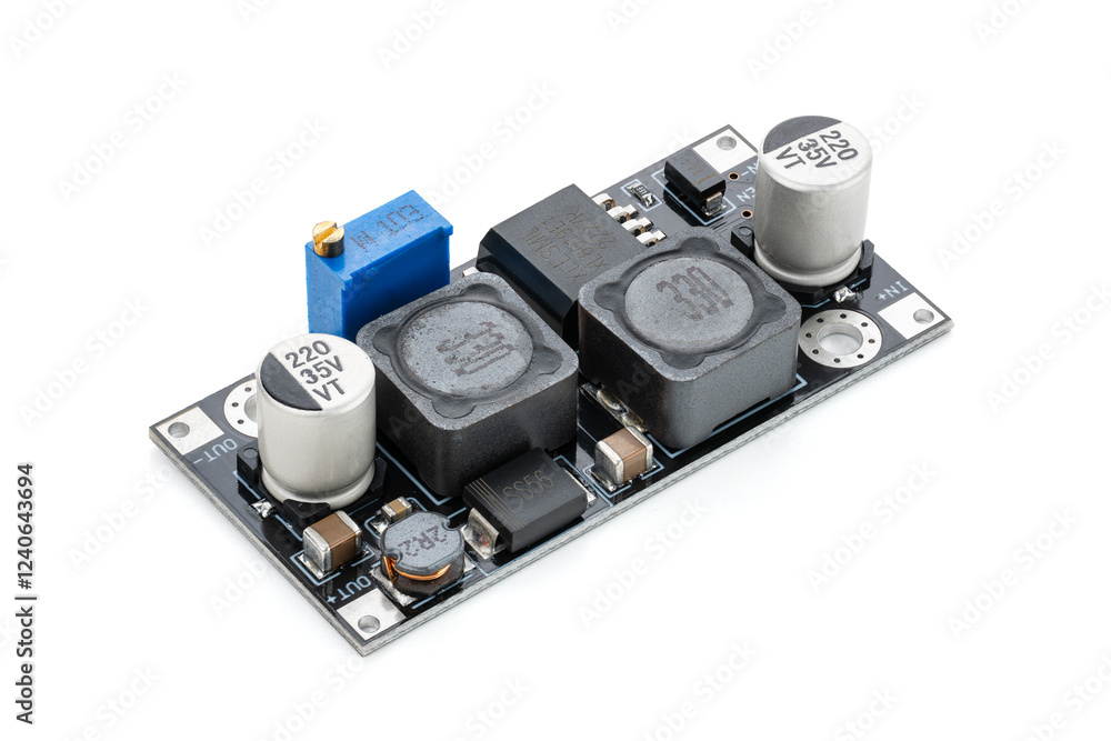 XL6019 step-up, step-down converter module. Power module with step-down DC-DC converter and voltage stabilizer with adjustable output. XL6019 step-up, step-down converter module. Power module with step-down DC-DC converter and voltage stabilizer with adjustable output.