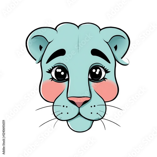 an image of a cartoon blue lion with a pink nose, cartoon drawing of a blue lion ' s face with a pink nose photo