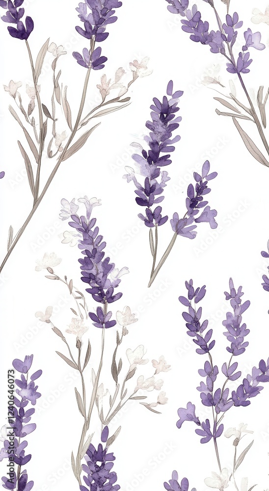 Naklejka premium Beautiful Lavender Floral Pattern on a White Background