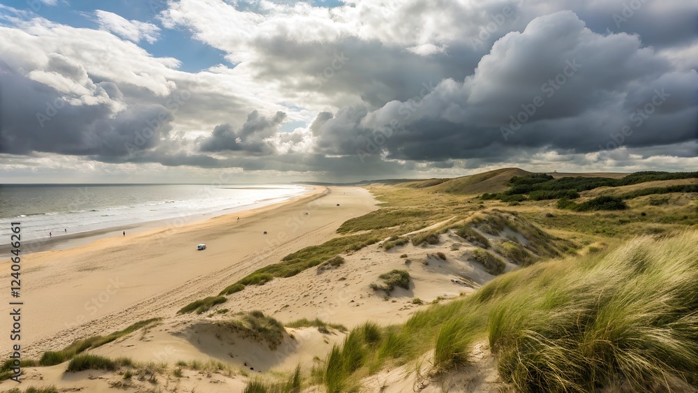 Panoramic view of a dune beach on the island of Sylt, Schleswig-Holstein, Germany Panoramic view of a dune beach on the island of Sylt, Schleswig-Holstein, Germany