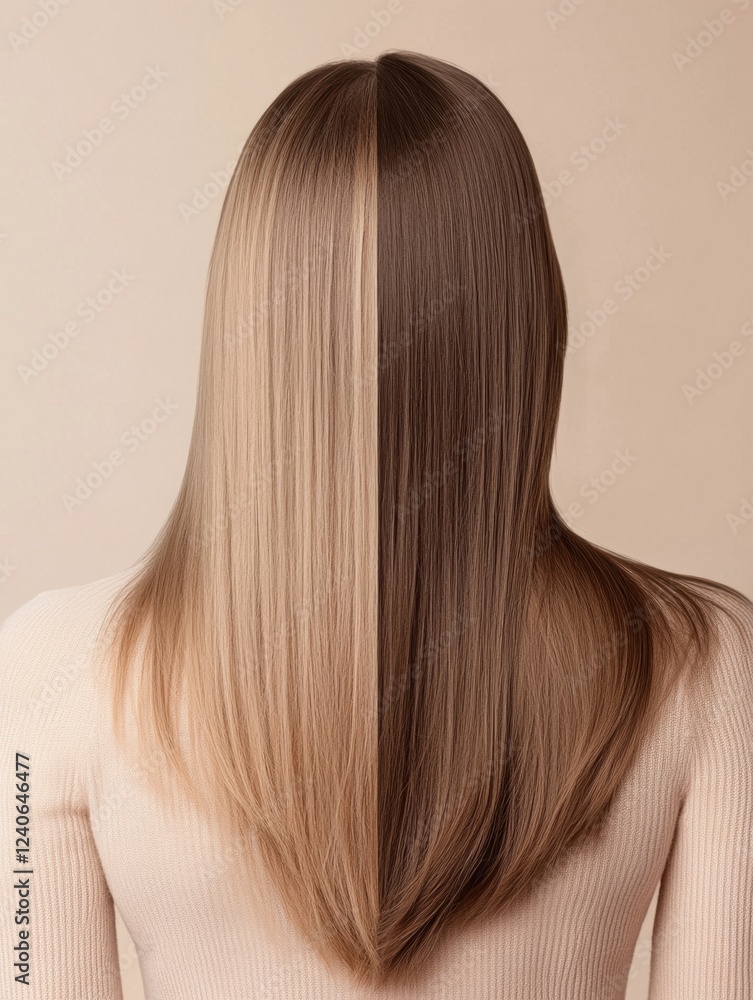 Naklejka premium Before and after transformation showcasing the difference between thin hair and thick hair for stunning results. Generative AI