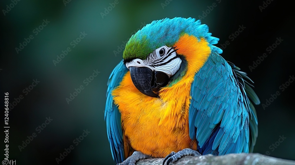 Colorful macaw perched on a branch in a lush tropical setting during daylight hours Colorful macaw perched on a branch in a lush tropical setting during daylight hours