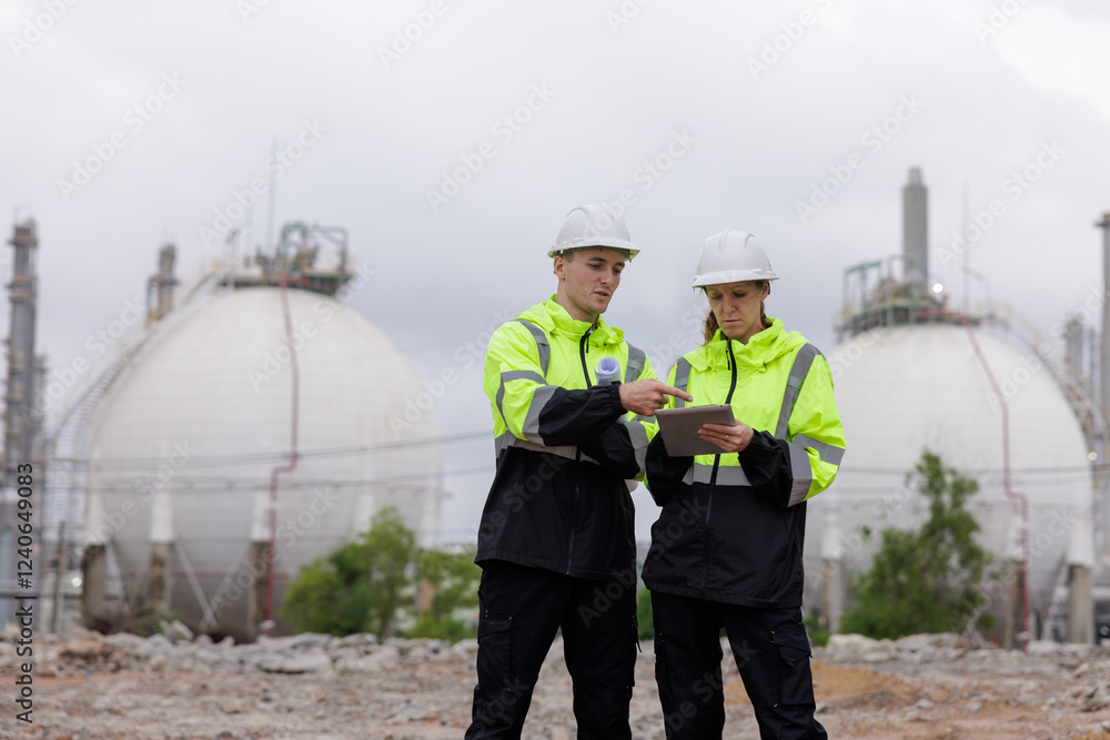 custom made wallpaper toronto digitalPetrochemical engineers teamwork working together at petroleum oil refinery industry area.