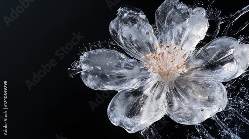 broken ice flower on black background