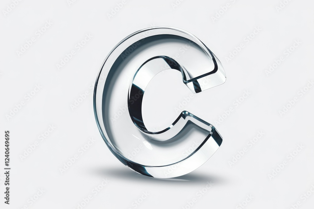 Glass letter C, 3D render, transparent, shiny, reflects light, elegant design. Glass letter C, 3D render, transparent, shiny, reflects light, elegant design.