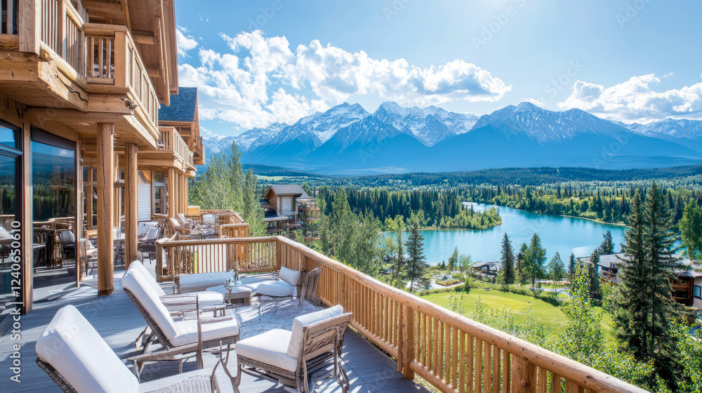 Fototapeta premium Mountaintop Retreat: Deck Panorama