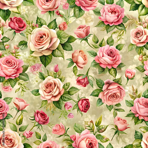 Pink Roses Floral Pattern. Romantic Vintage Roses Wallpaper