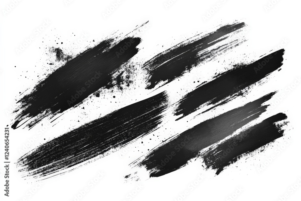 Black brush strokes create dynamic patterns on a white background for artistic expression and design Black brush strokes create dynamic patterns on a white background for artistic expression and design