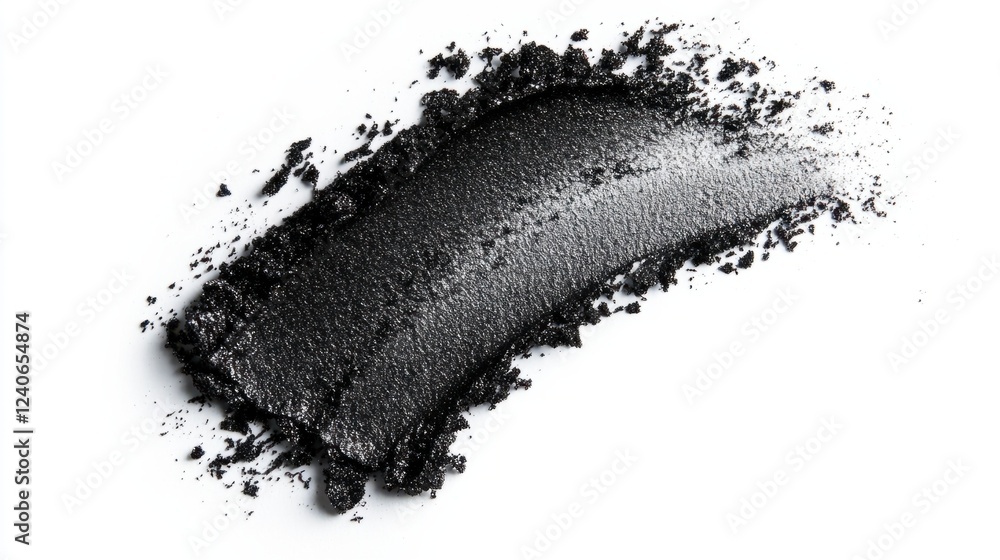 Fototapeta premium Smoky eye shadow smear in a mix of black, gray, and silver tones, isolated on white