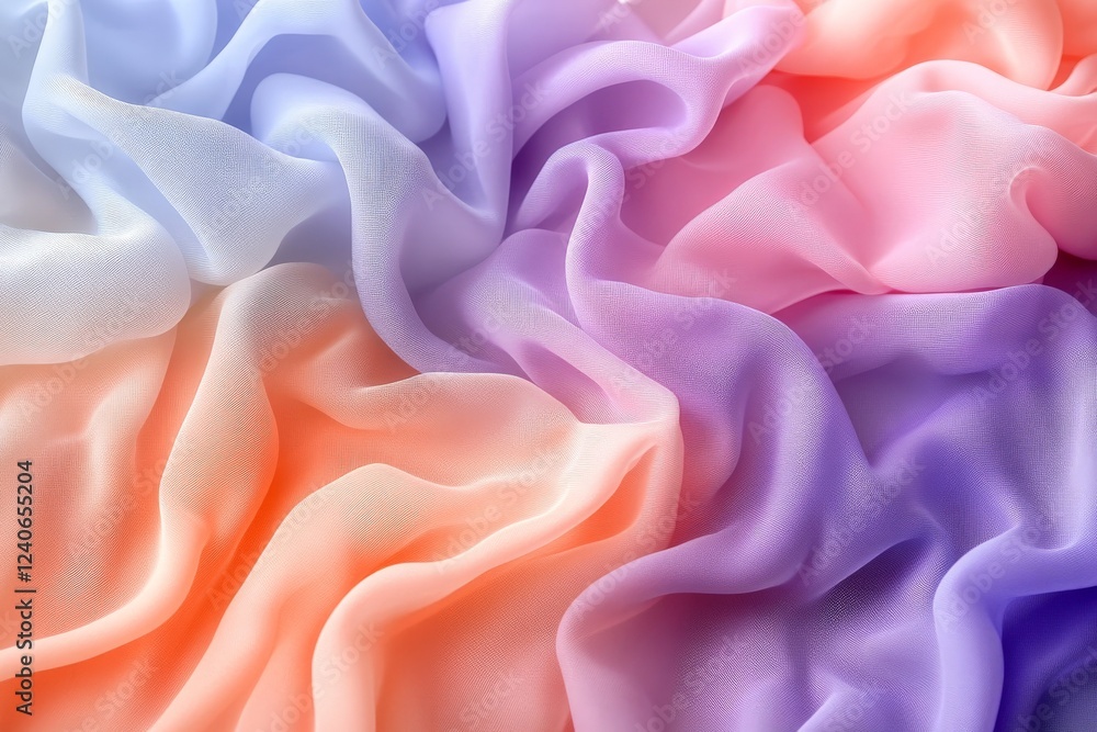 Obraz premium Soft, flowing fabric with gradient colors showcasing pastel shades of orange, pink and purple in an abstract arrangement