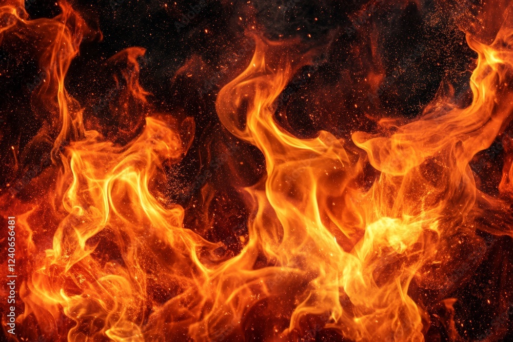 Fototapeta premium Flames dance vividly against a dark background, evoking warmth and energy during a cool evening