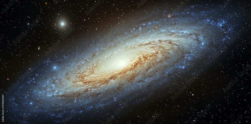 Fototapeta premium The Milky Way galaxy, filled with stars and cosmic dust, is clearly visible in the universe.