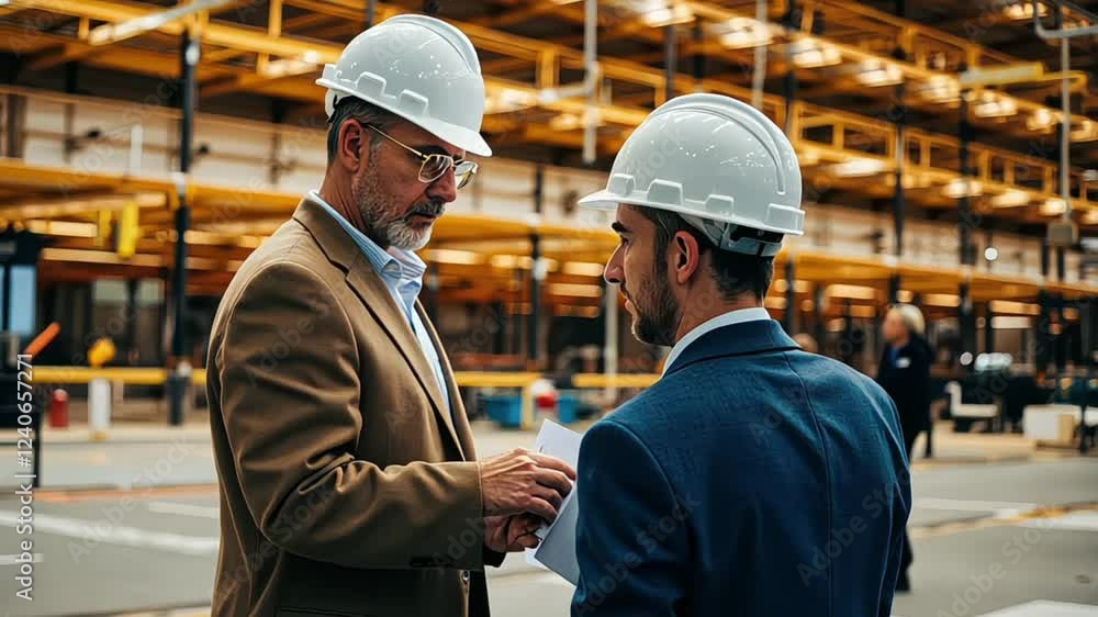 Investor and architect discussing about progress of construction new residential building