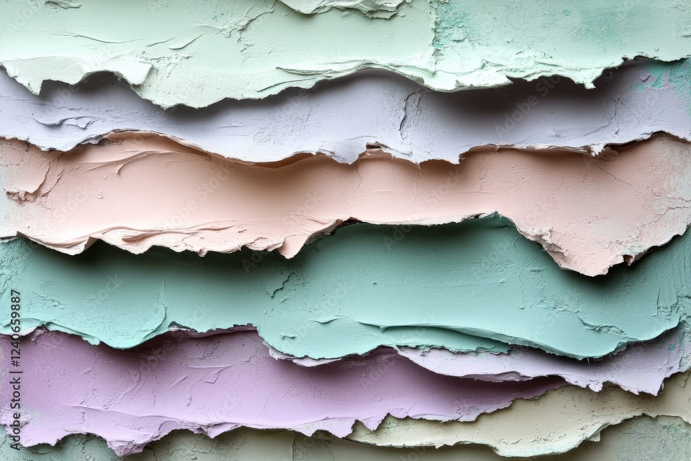 Obraz premium Colorful layered paint texture creates an abstract art piece showcasing soft pastel tones and wavy patterns