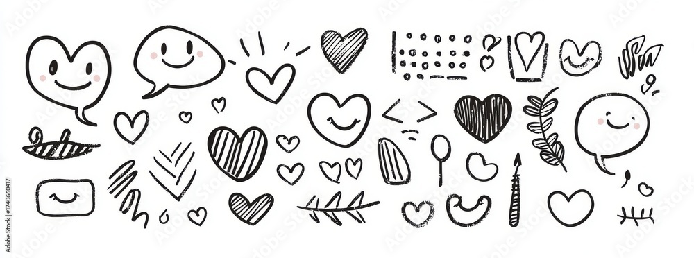 Fototapeta premium Scribble doodle line shapes set. Hand drawn design elements collection. Black brush strokes bundle