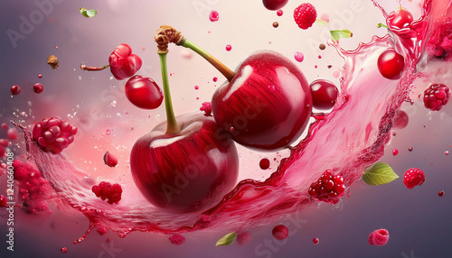 Cherry Garnet Raspberry Sweet Juicy Splash – Fruitinspired palette vibrant tones liquid motion photo