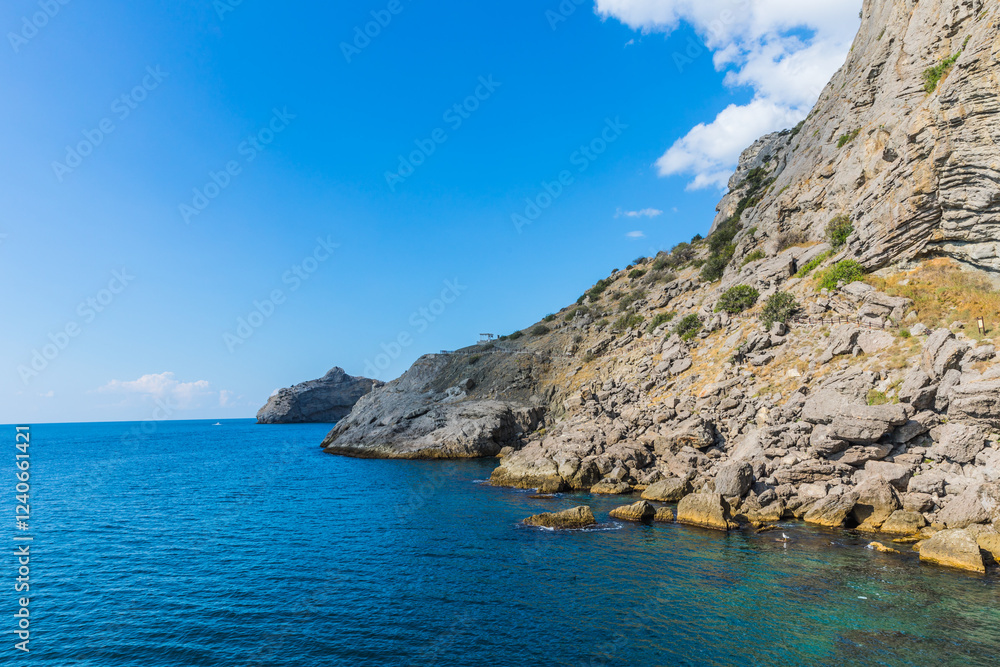 Views from the Golitsyn Trail - a mountain trail carved on the slope of Mount Koba-Kaya, located along the coastline southwest of the village of Novy Svet, Crimea, Russia Views from the Golitsyn Trail - a mountain trail carved on the slope of Mount Koba-Kaya, located along the coastline southwest of the village of Novy Svet, Crimea, Russia