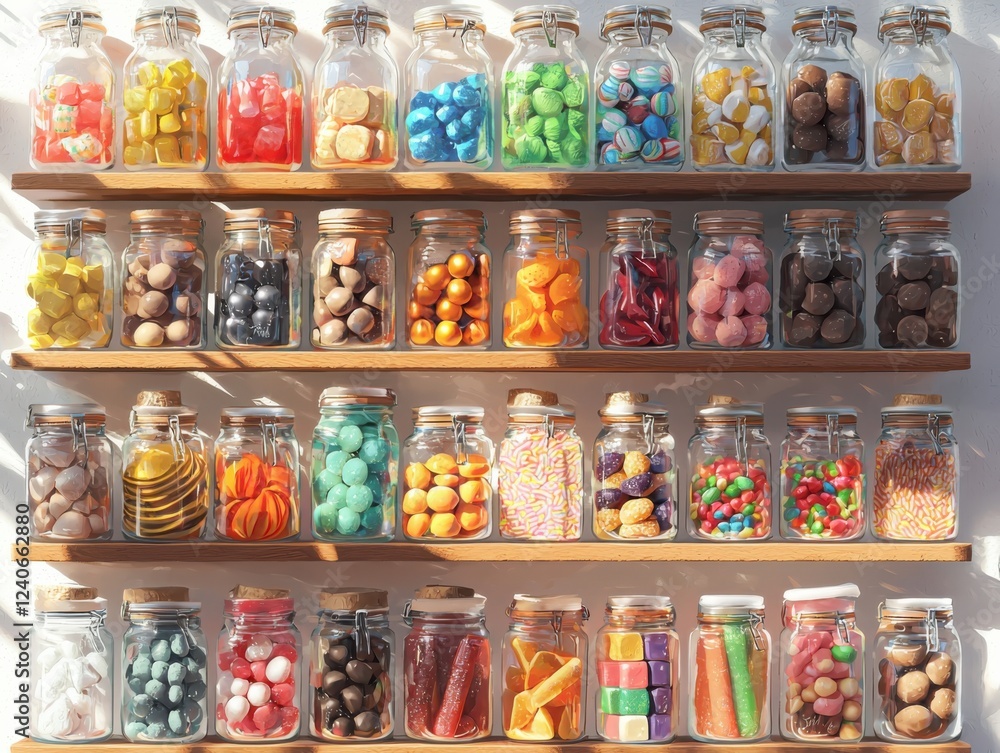 Exploring a charming candy shop nostalgic treats illustration colorful environment whimsical viewpoint childhood memories Exploring a charming candy shop nostalgic treats illustration colorful environment whimsical viewpoint childhood memories