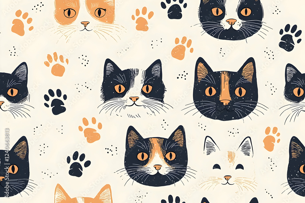 Adorable Cat Faces: Paws & Whiskers Pattern Adorable Cat Faces: Paws & Whiskers Pattern