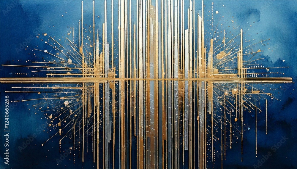 Obraz premium abstract blue background with silver and golden lines backgrounds wallpaper shine backdrop