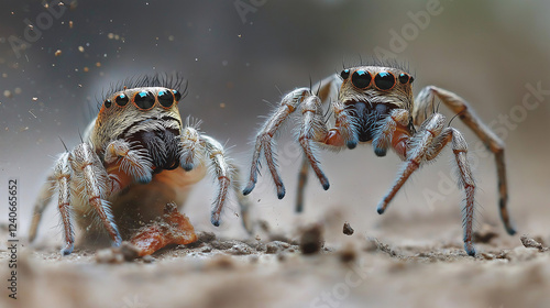 Wallpaper Mural Hunting Spider in Action: A dynamic shot of a spider capturing its prey, with sharp focus on the spider’s fangs and legs, and a blurred background to emphasize the dramatic moment.Hunting Spider in Ac Torontodigital.ca