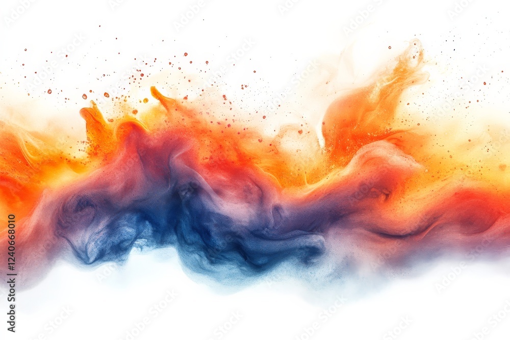 Fototapeta premium Vibrant abstract artwork featuring swirling patterns of orange, red, and blue hues on a white background