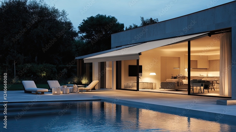 Fototapeta premium Heat-resistant fabric stretched over a modern awning frame.