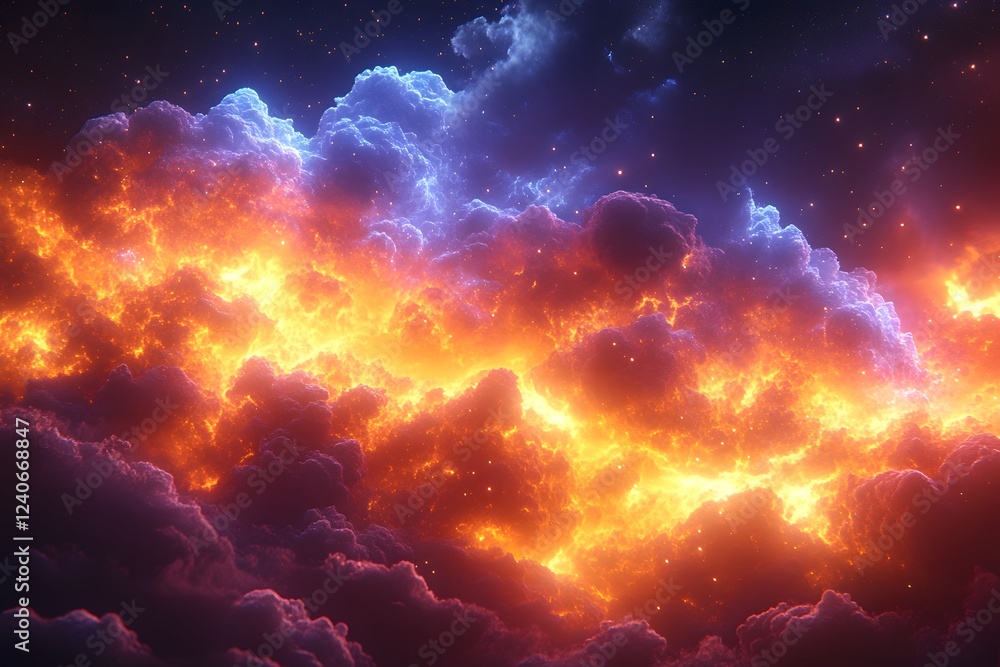 Stunning Fiery and Celestial Sky with Vibrant Cloud Formations for Creative Design Stunning Fiery and Celestial Sky with Vibrant Cloud Formations for Creative Design