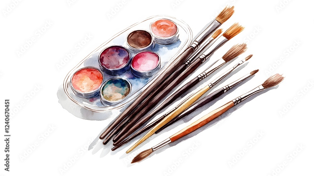 Obraz premium Watercolor Paint Palette With Assorted Paintbrushes