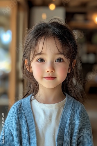 A cheerful Asian girl's portrait set in a spring park