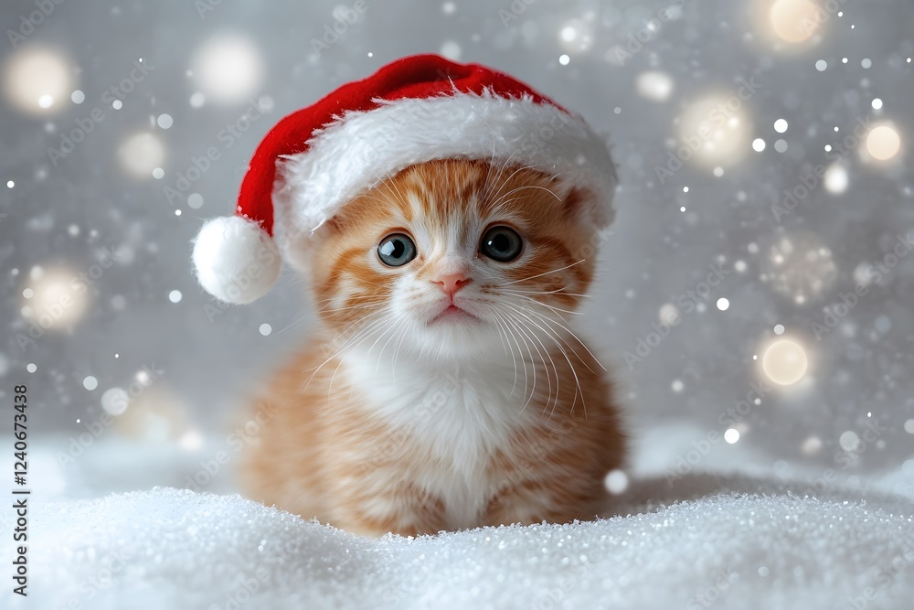 Adorable Kitten in Santa Hat for Holiday Card Design and Decoration Adorable Kitten in Santa Hat for Holiday Card Design and Decoration