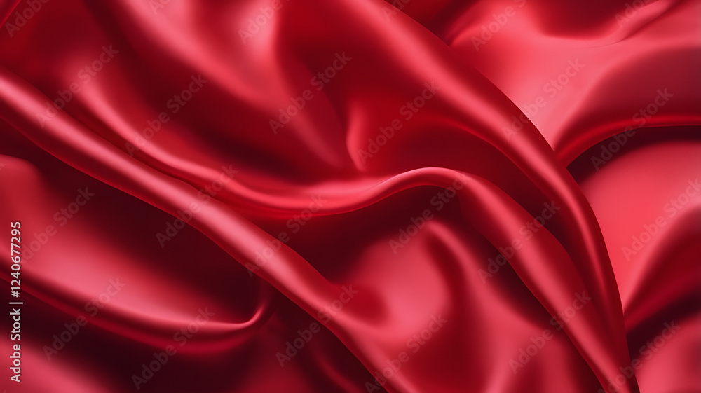 Luxurious Red Satin Fabric with Elegant Folds and Glossy Texture. Luxurious Red Satin Fabric with Elegant Folds and Glossy Texture.
